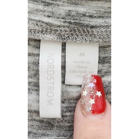 Nordstrom Gray Heathered V Neck Long Sleeve Top Medium Drop Shoulder Lightweight - Picture 4 of 5